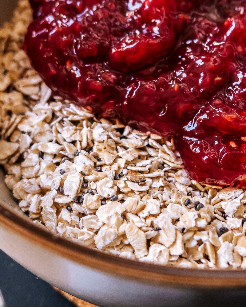 uncooked oats and jam