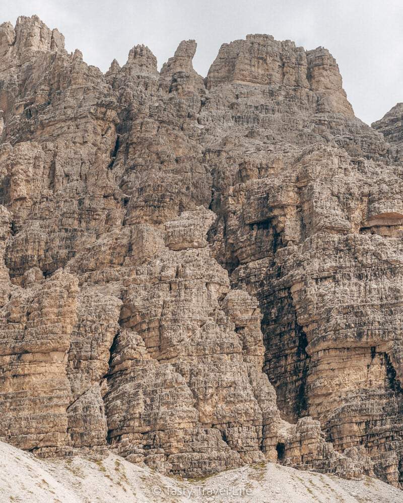 Zoomed in mountain rocks. layer structure visible.