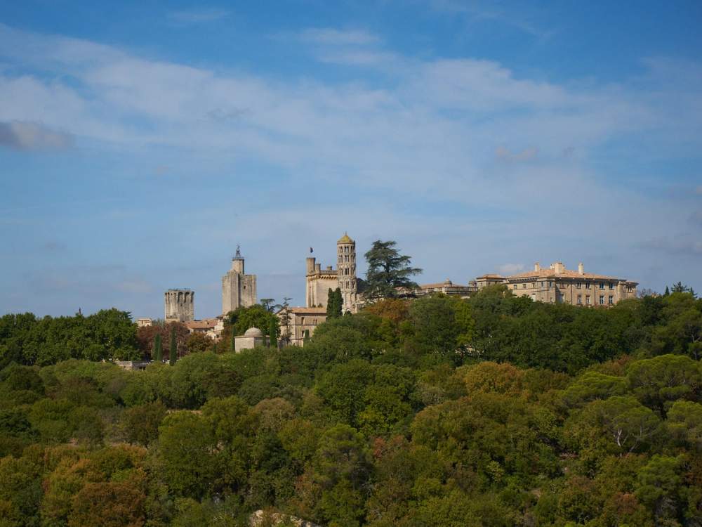 Uzès historical town view from valley