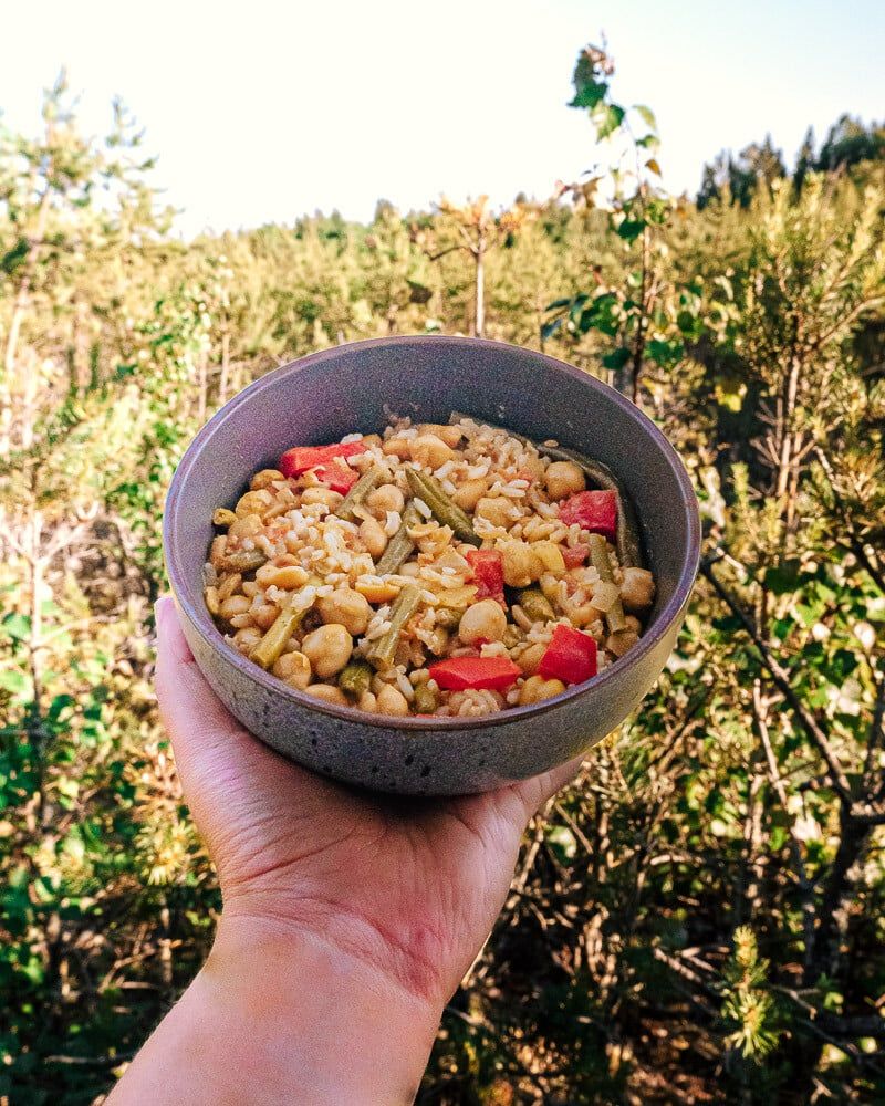 Curry van sperziebonen en kikkererwten