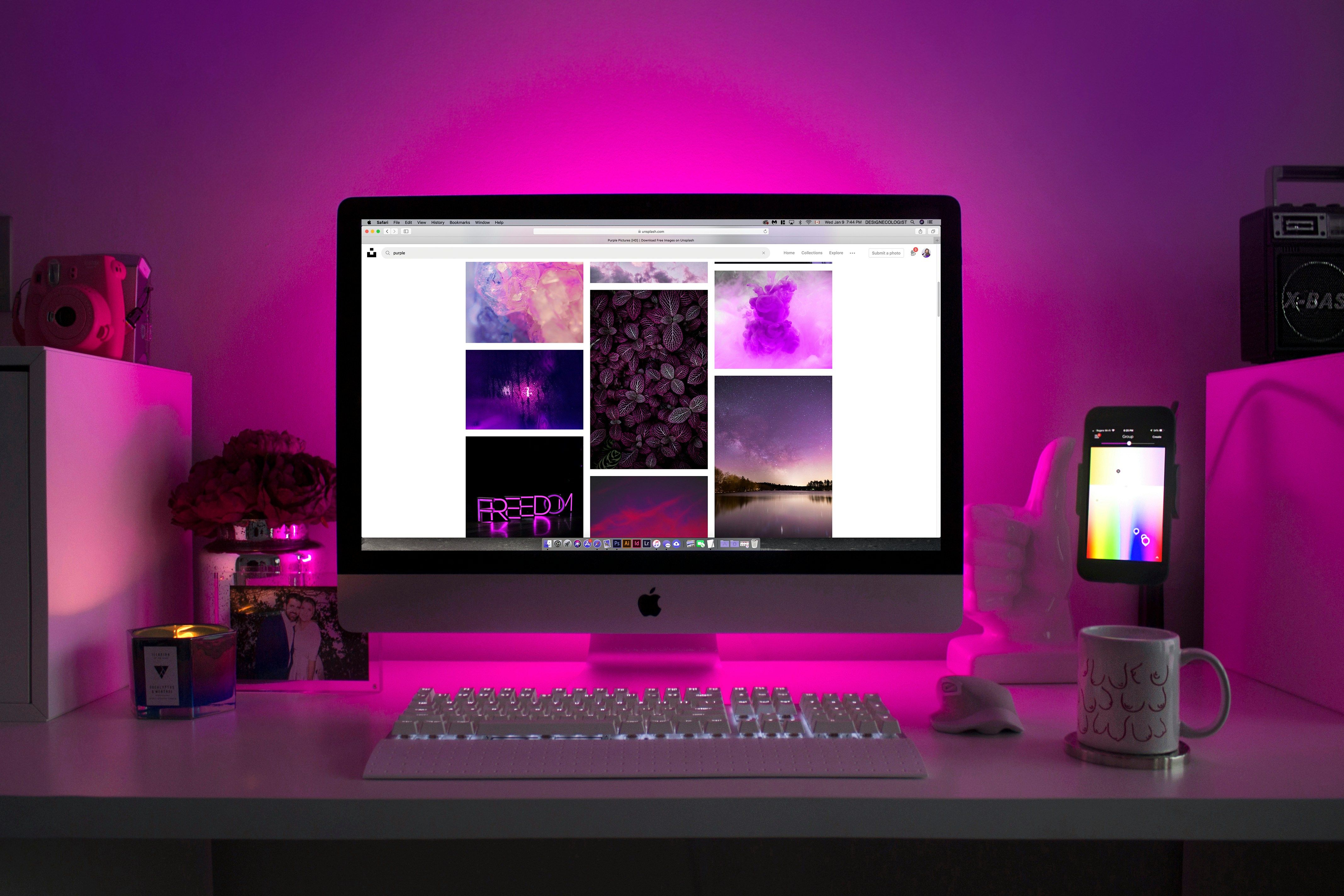 computer with purple lights