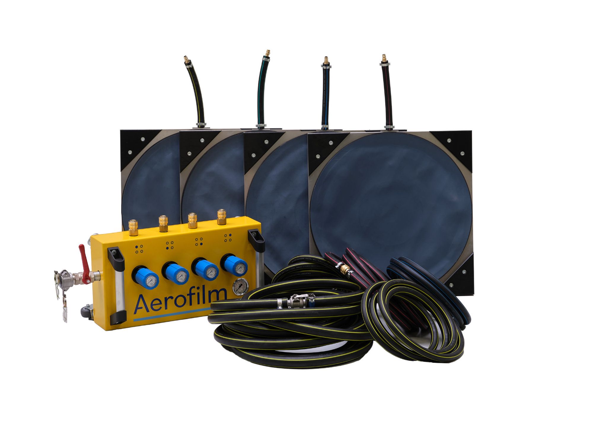 Embedded air caster set with polyurethane casters and control unit