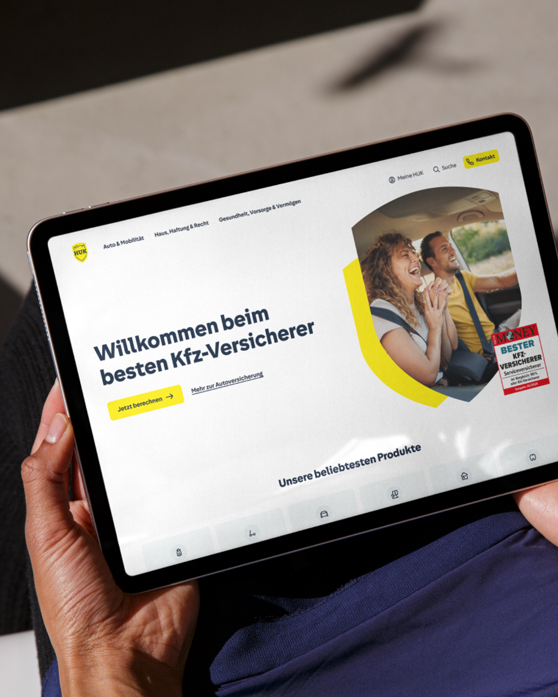 Tablet mit neuer HUK Website