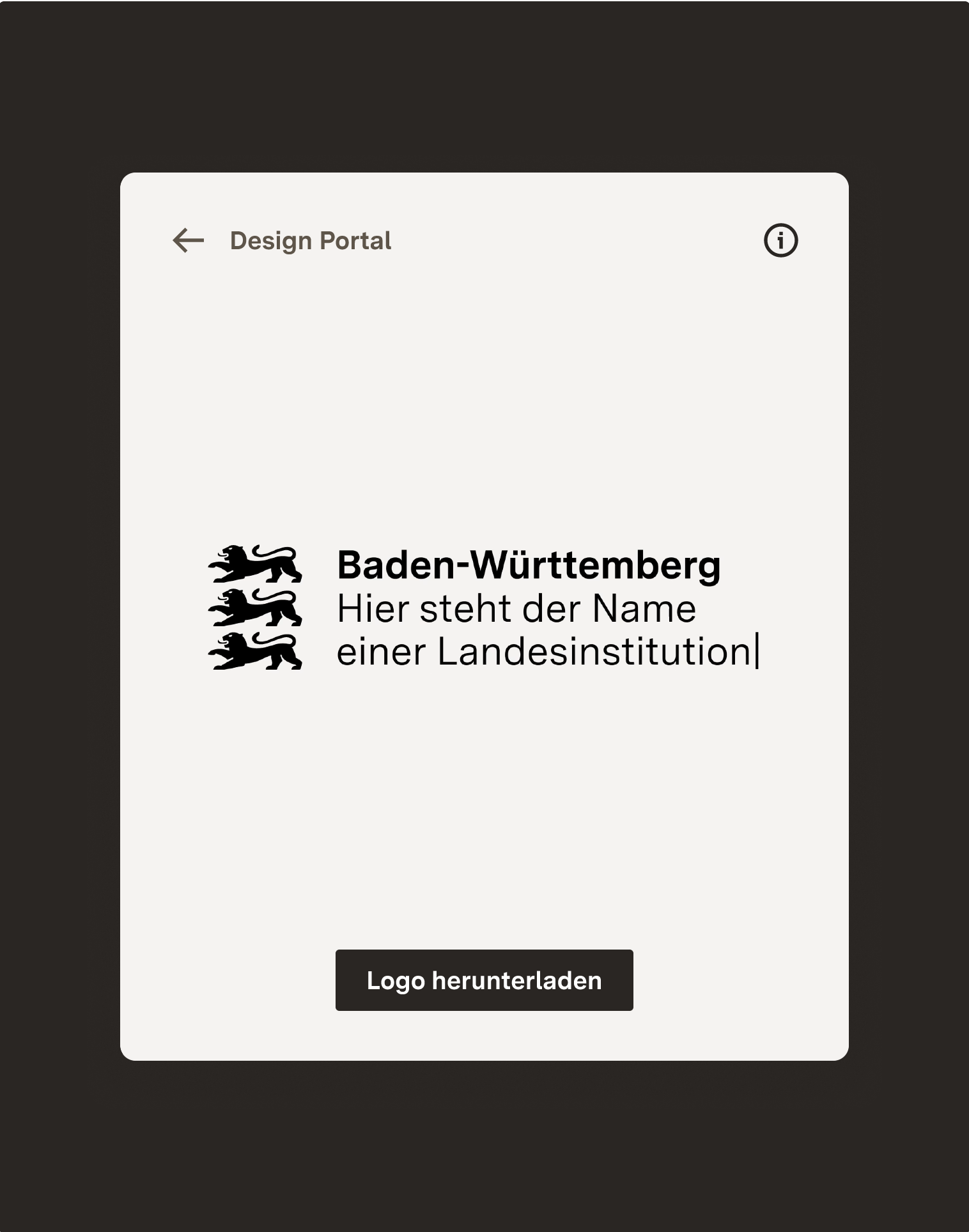 Logogenerator in dem die Namen von verschiedenen Landesinstitutionen eingetippt werden