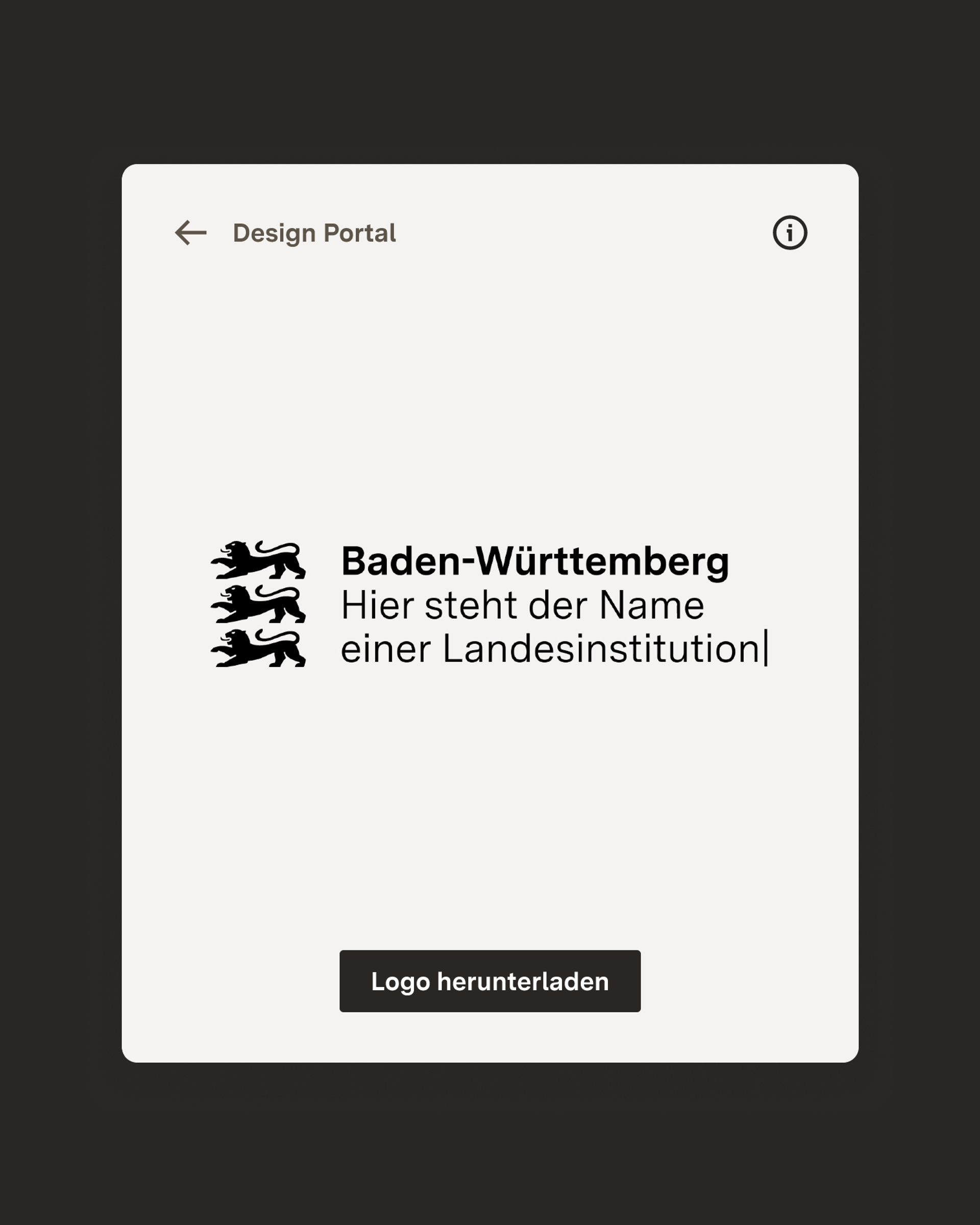 Logogenerator in dem die Namen von verschiedenen Landesinstitutionen eingetippt werden