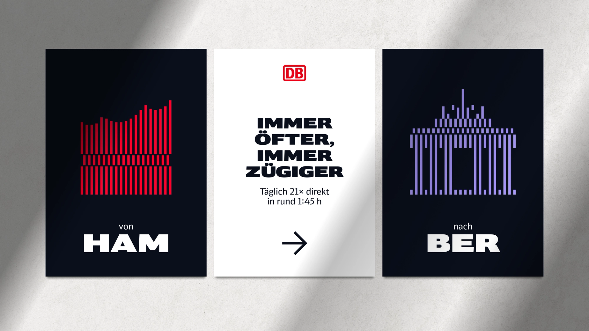 Deutsche-Bahn-Kampagne: „Immer öfter, immer zügiger“, täglich 21× direkt in rund 1:45 h, von Hamburg nach Berlin