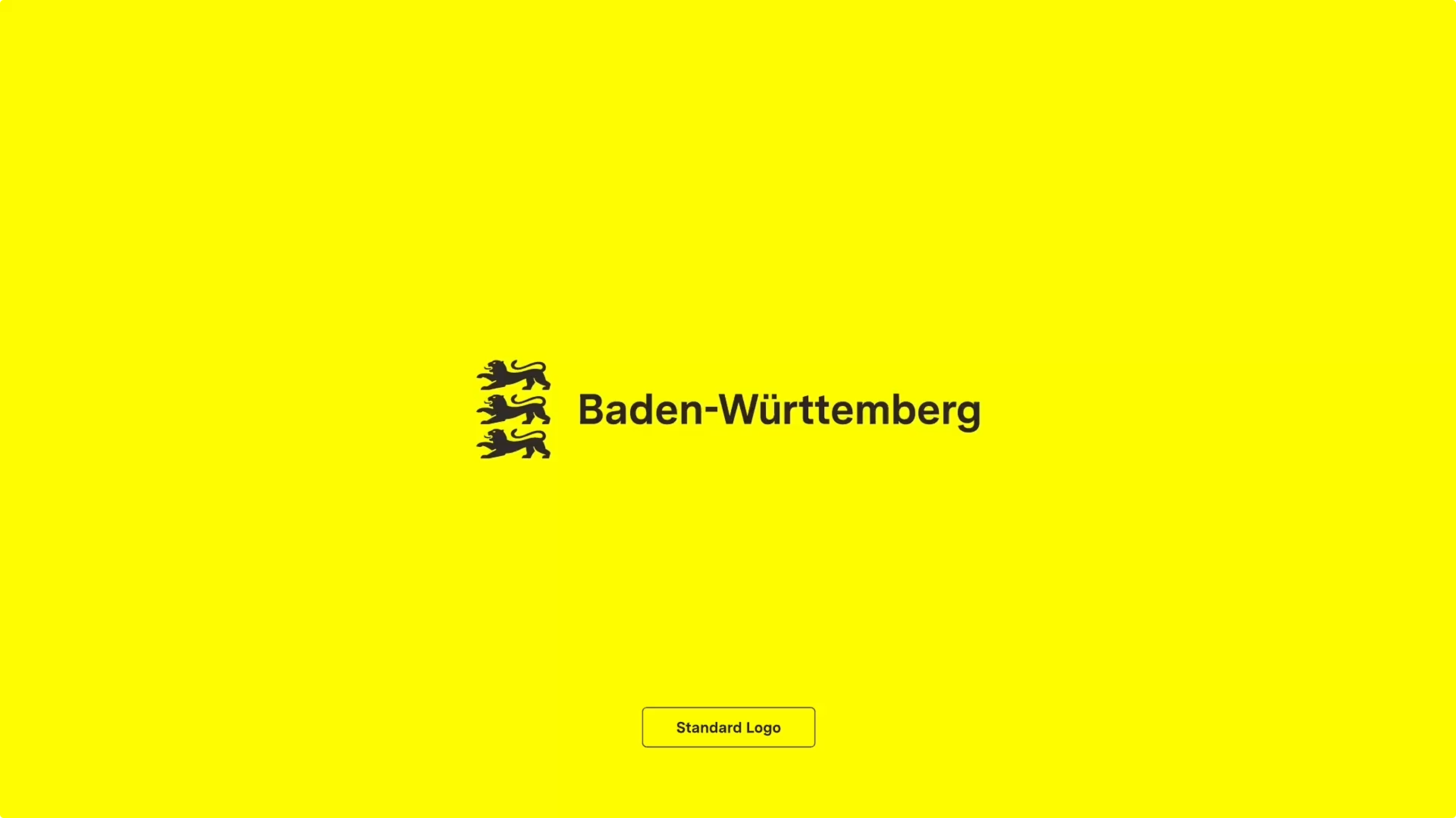 Logovarianten für Baden-Württemberg: Gezeigt werden das Standardlogo mit drei Löwen und Schriftzug, das Reduced Logo mit einem Löwen, das Extended Logo mit drei Löwen in Wappenform sowie Hirsch und Greif als Schildhalter, abschließend die detaillierte Wappengrafik.