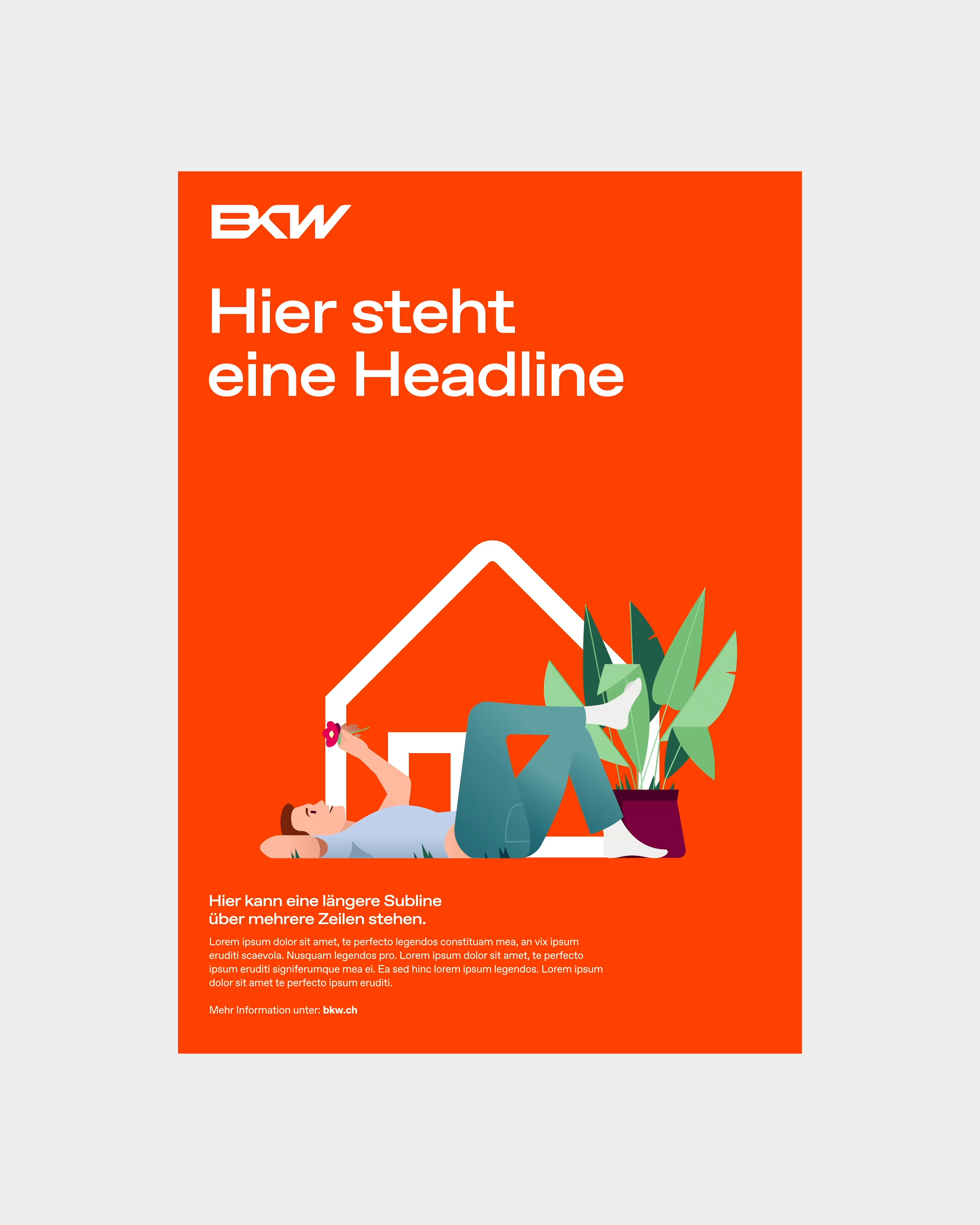 A headline is typed into a layout of a poster. Illustrations are being changed.
