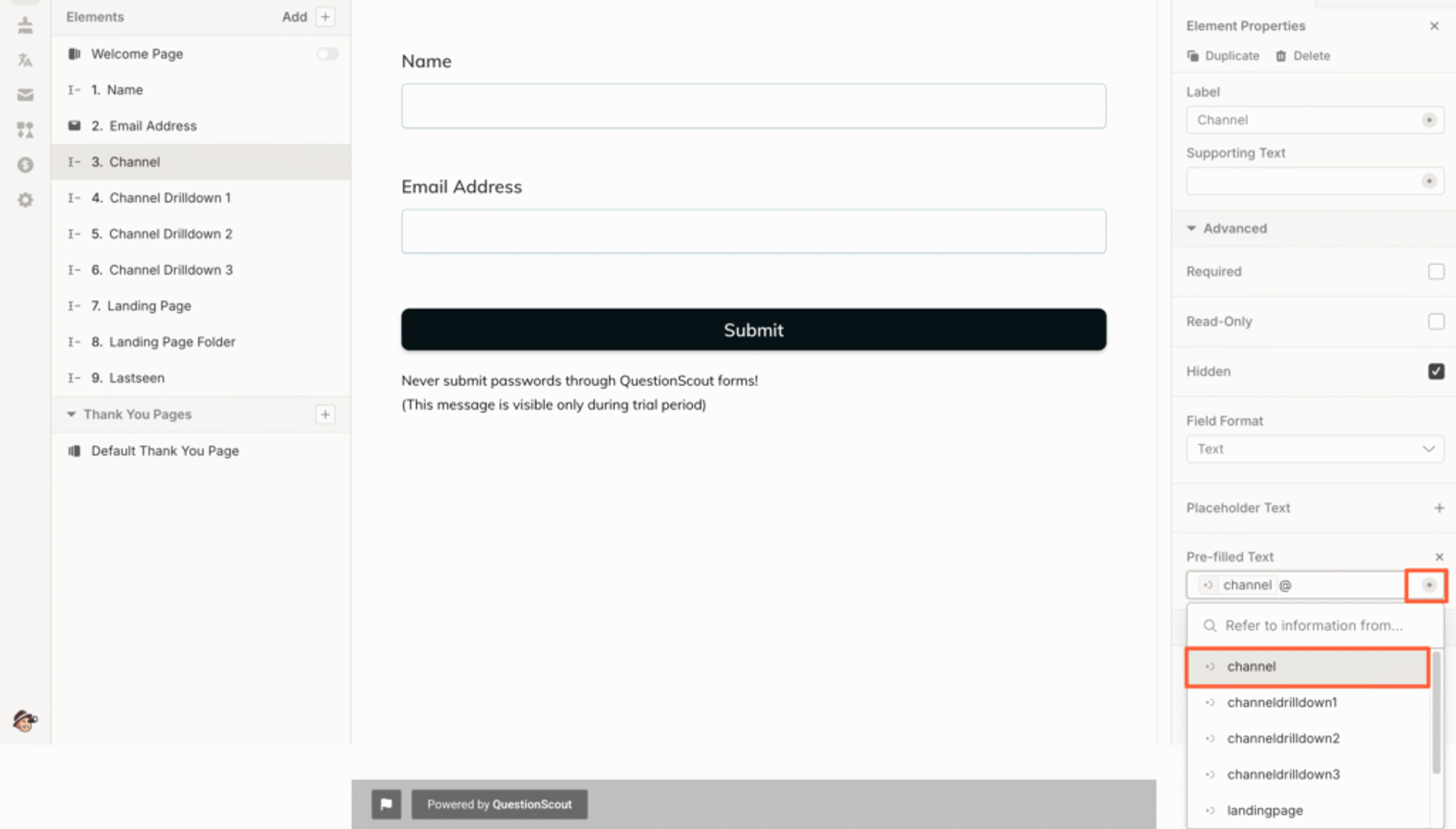 Questionscout URL parameters