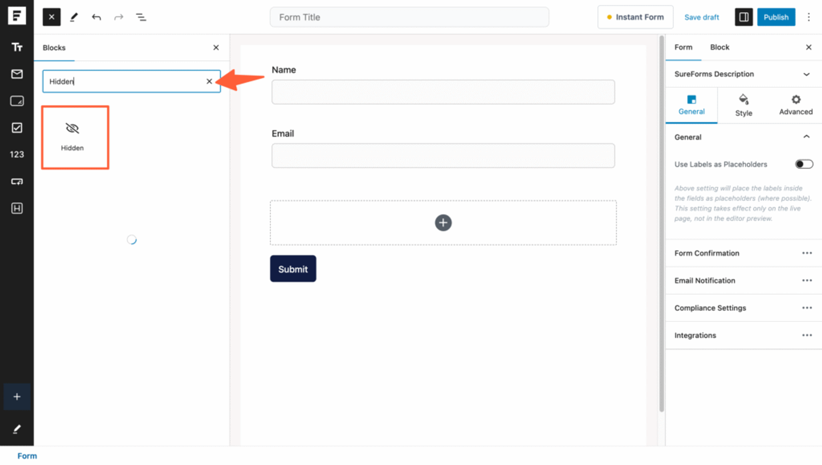 Add Hidden fields in SureForms