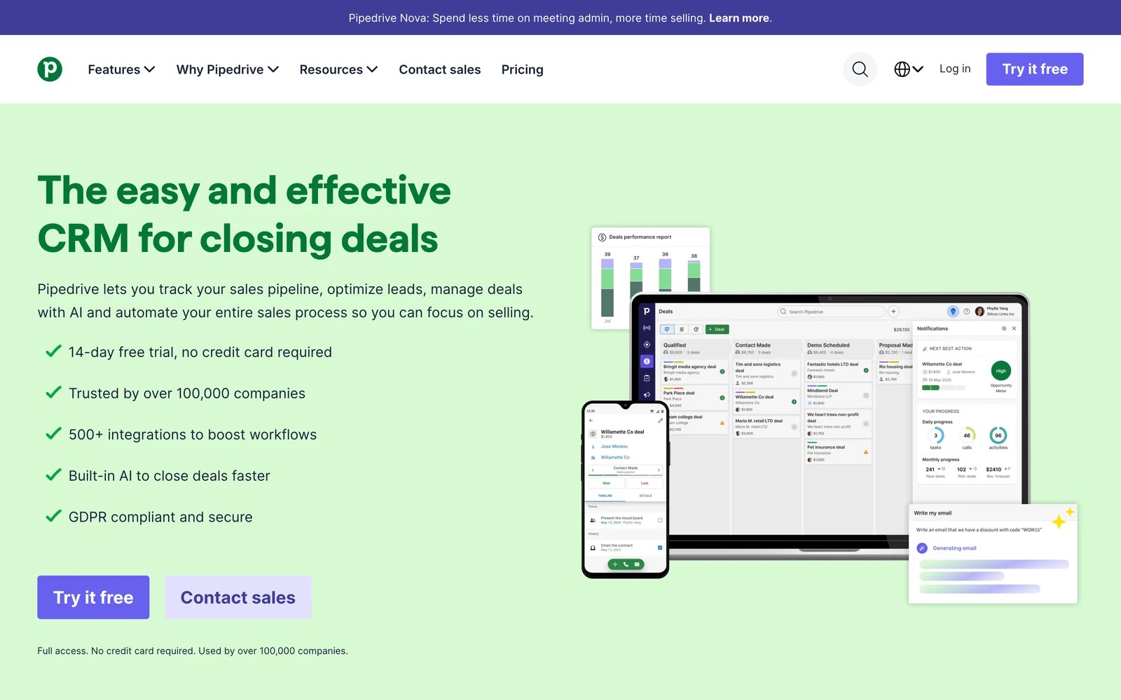 Pipedrive homepage