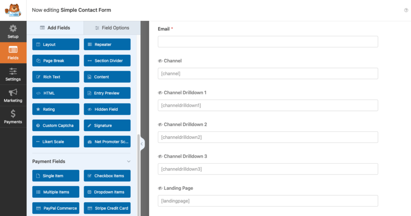 WPForms hidden fields