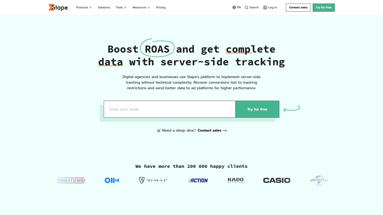 Stape server-side tracking platform homepage