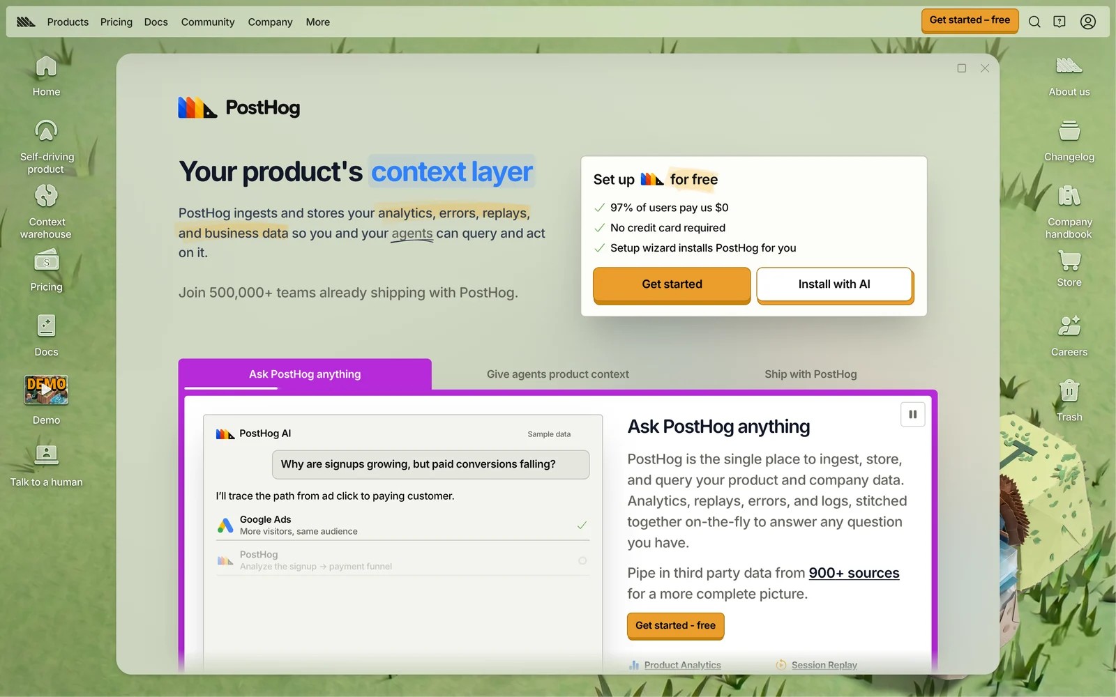 PostHog homepage