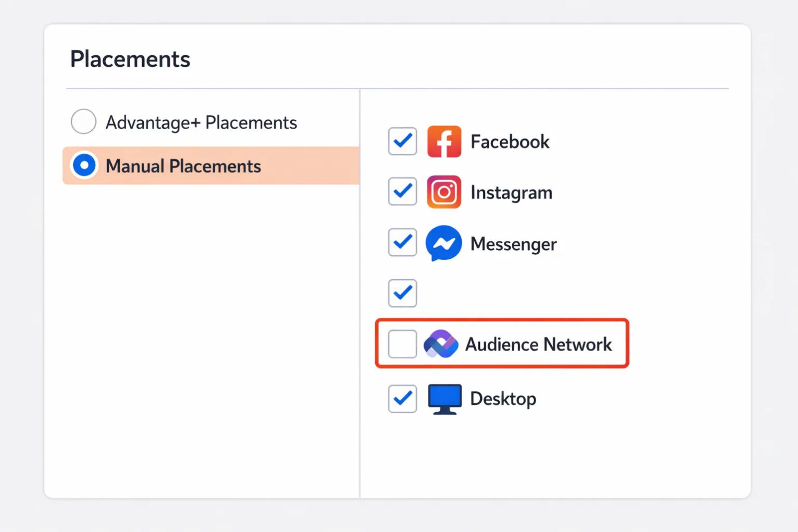 How to disable Audience Network in Meta Ads Manager placements settings