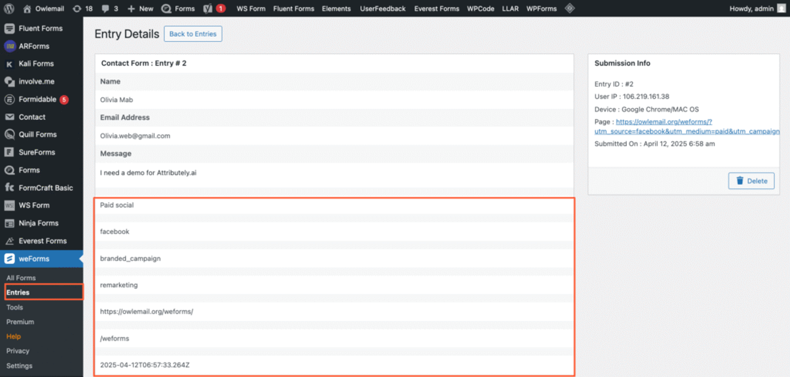 weForms UTM tracking