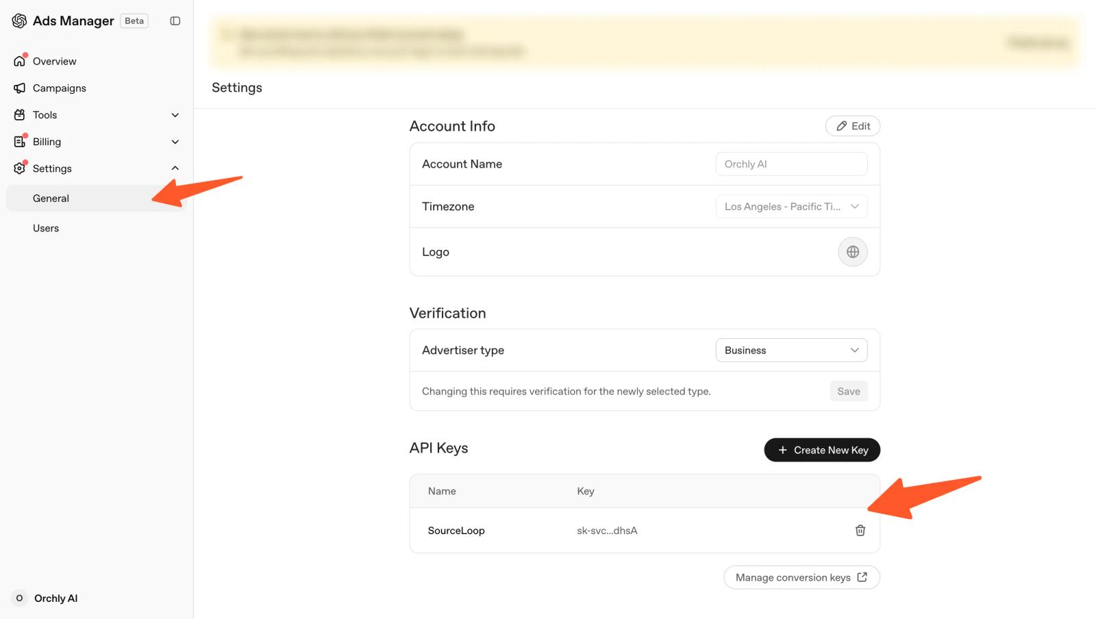 open ai ads api key