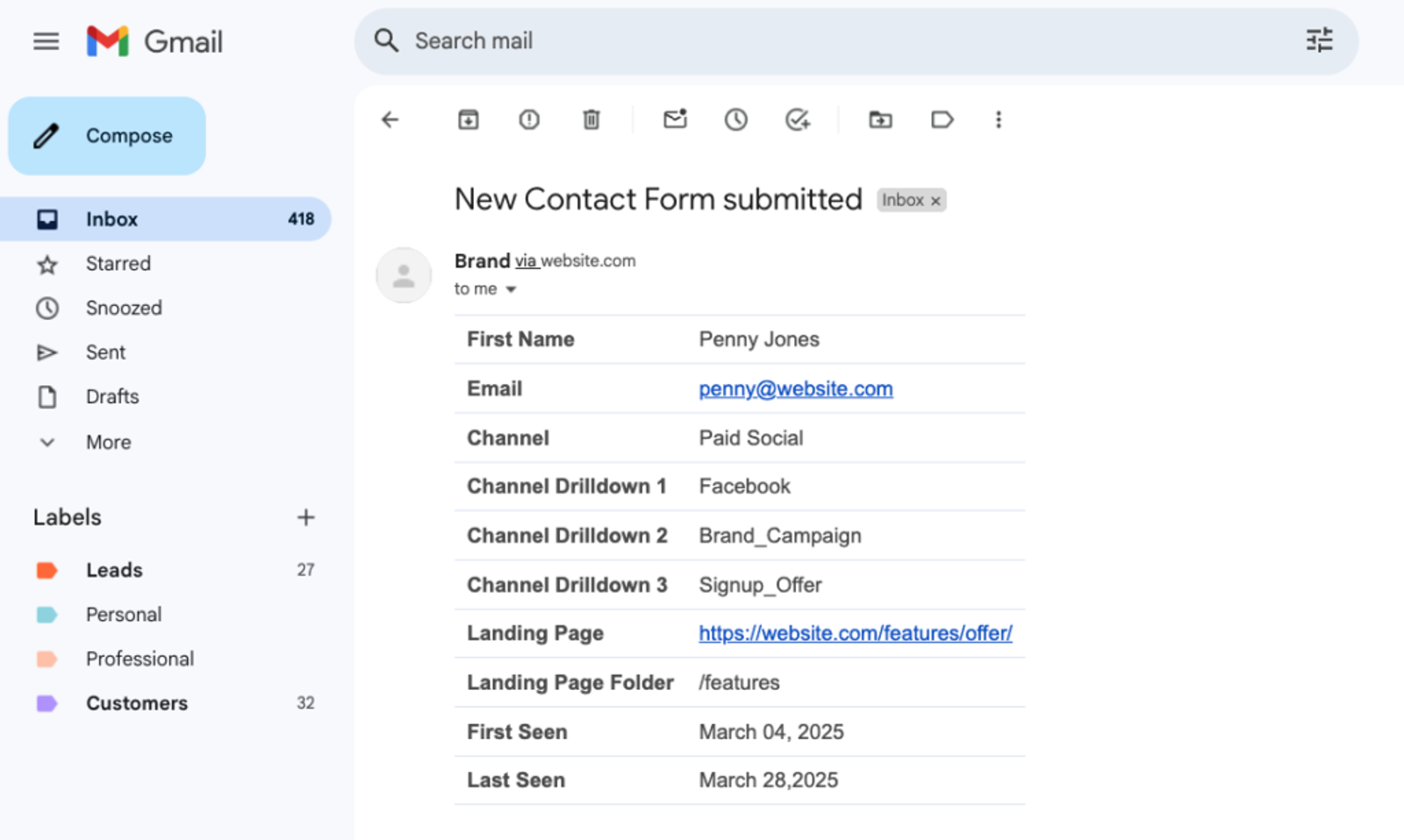 contact form submission with utm parameters