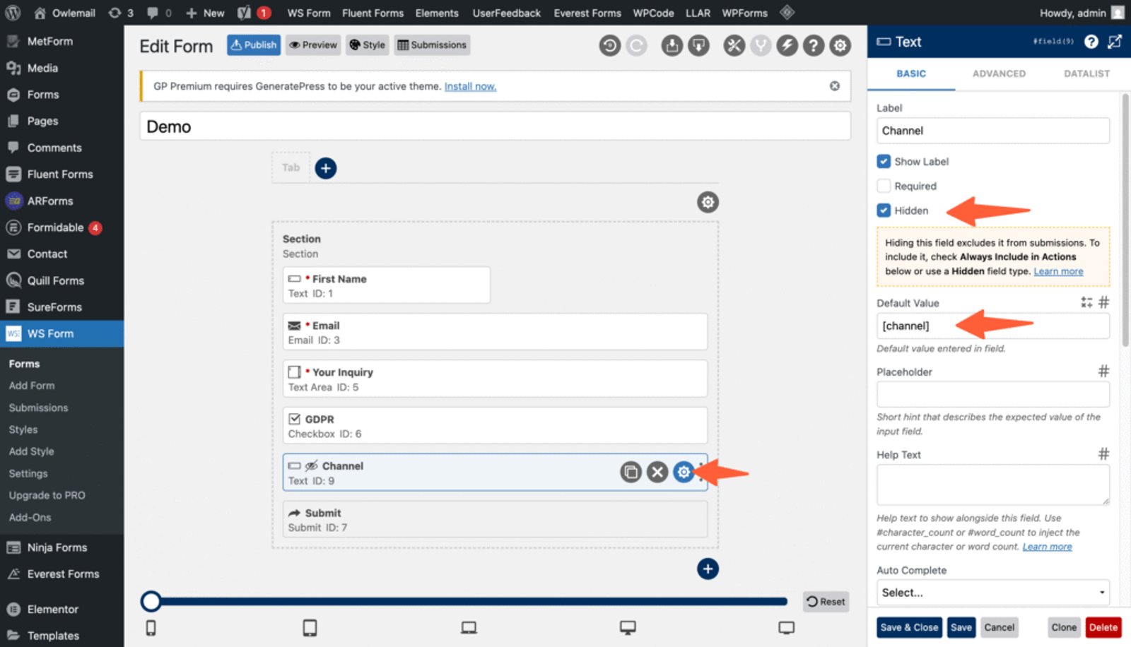WS Forms hidden fields for UTM capture