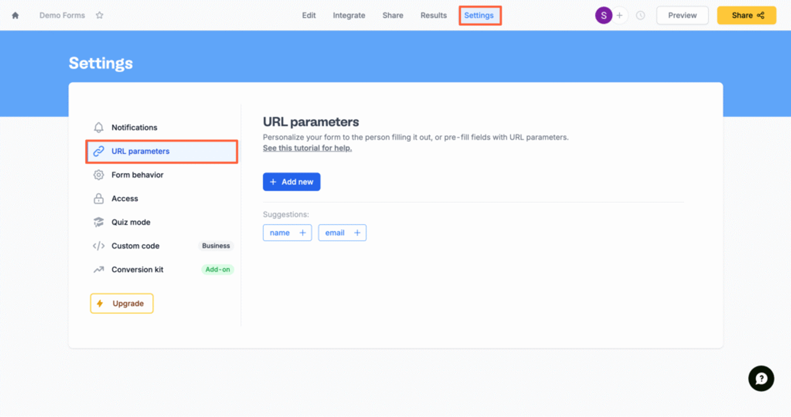 fillout form url parameters