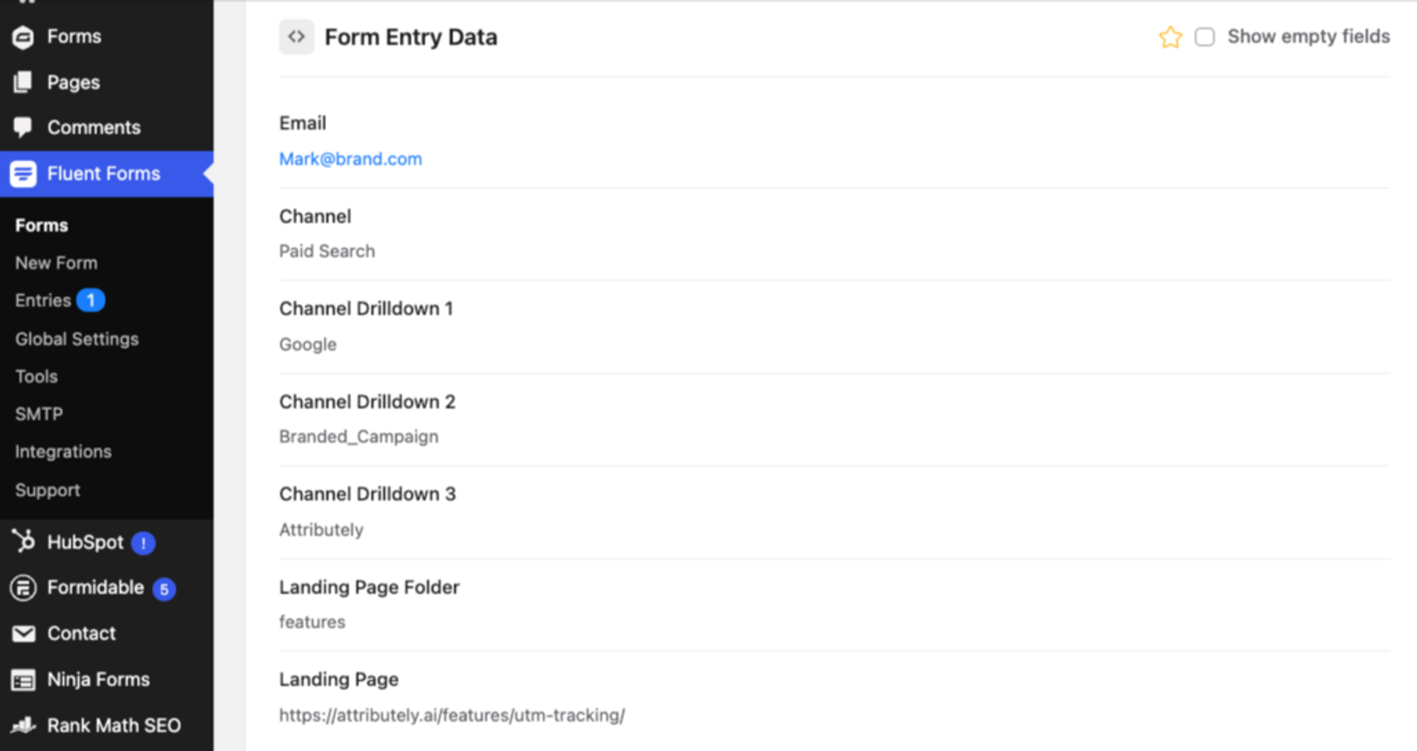Fluent Forms UTM tracking
