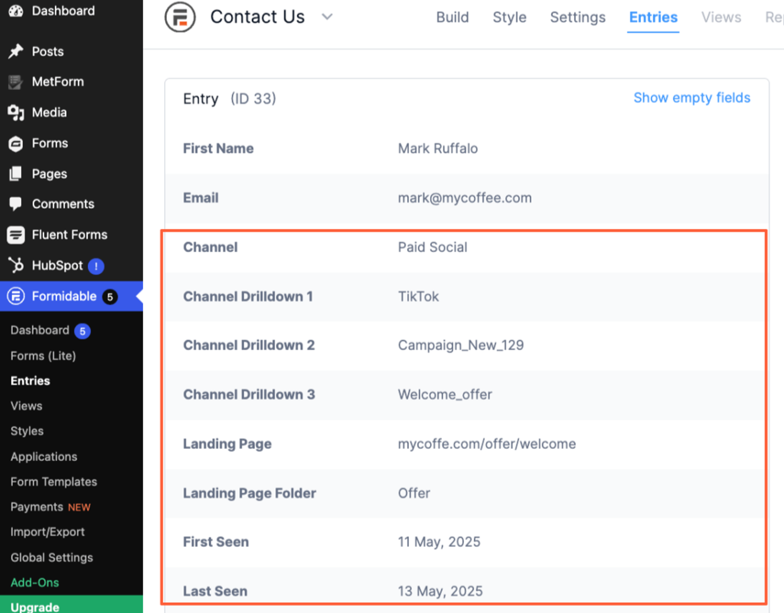 Track UTM Parameters in Formidable Forms