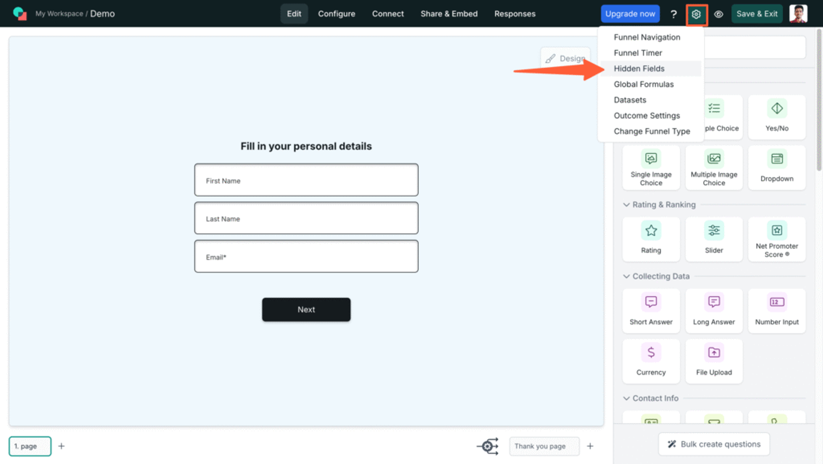 Add hidden fields in Involve.me form