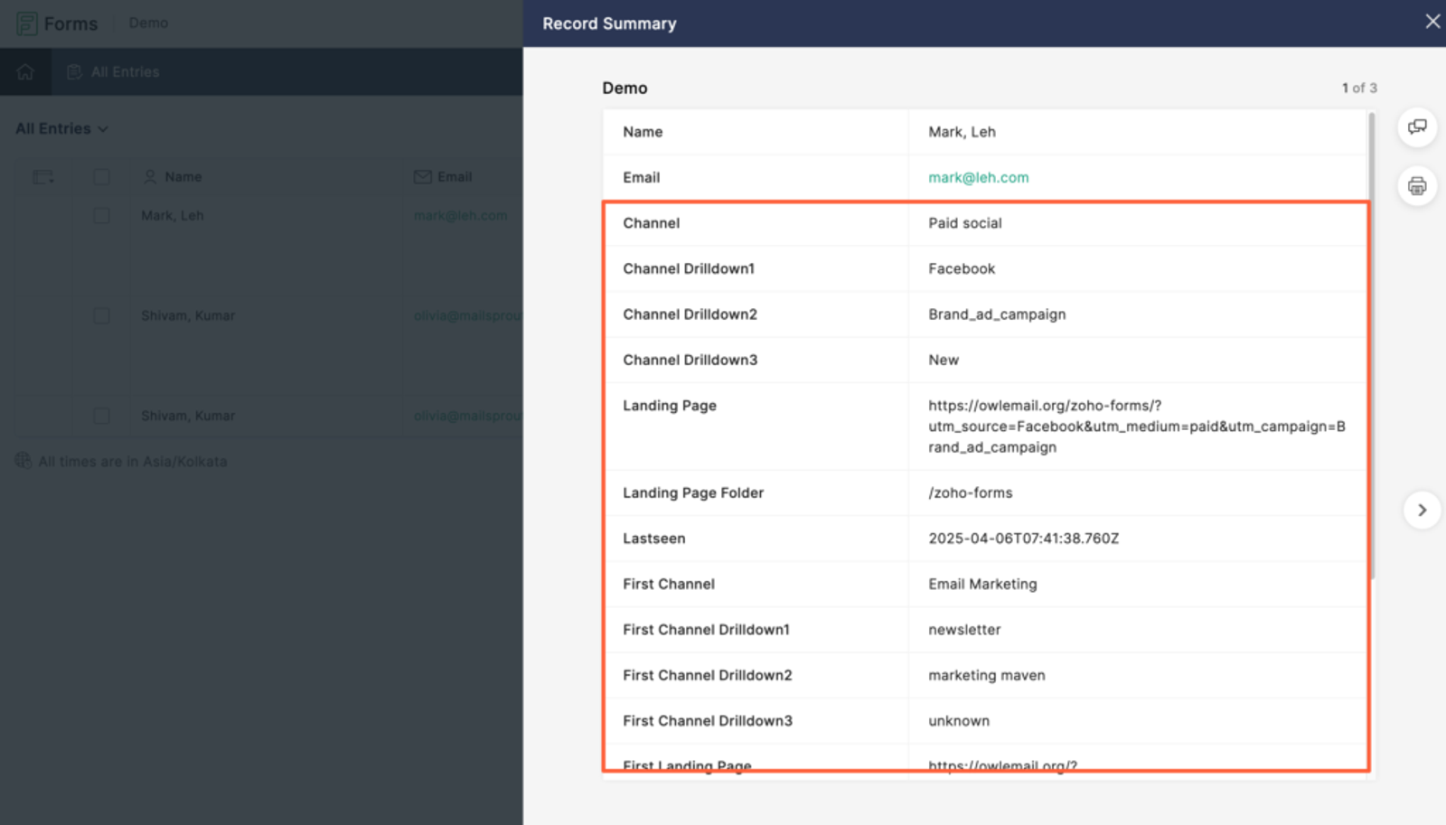capture utm parameters in XZoho Forms