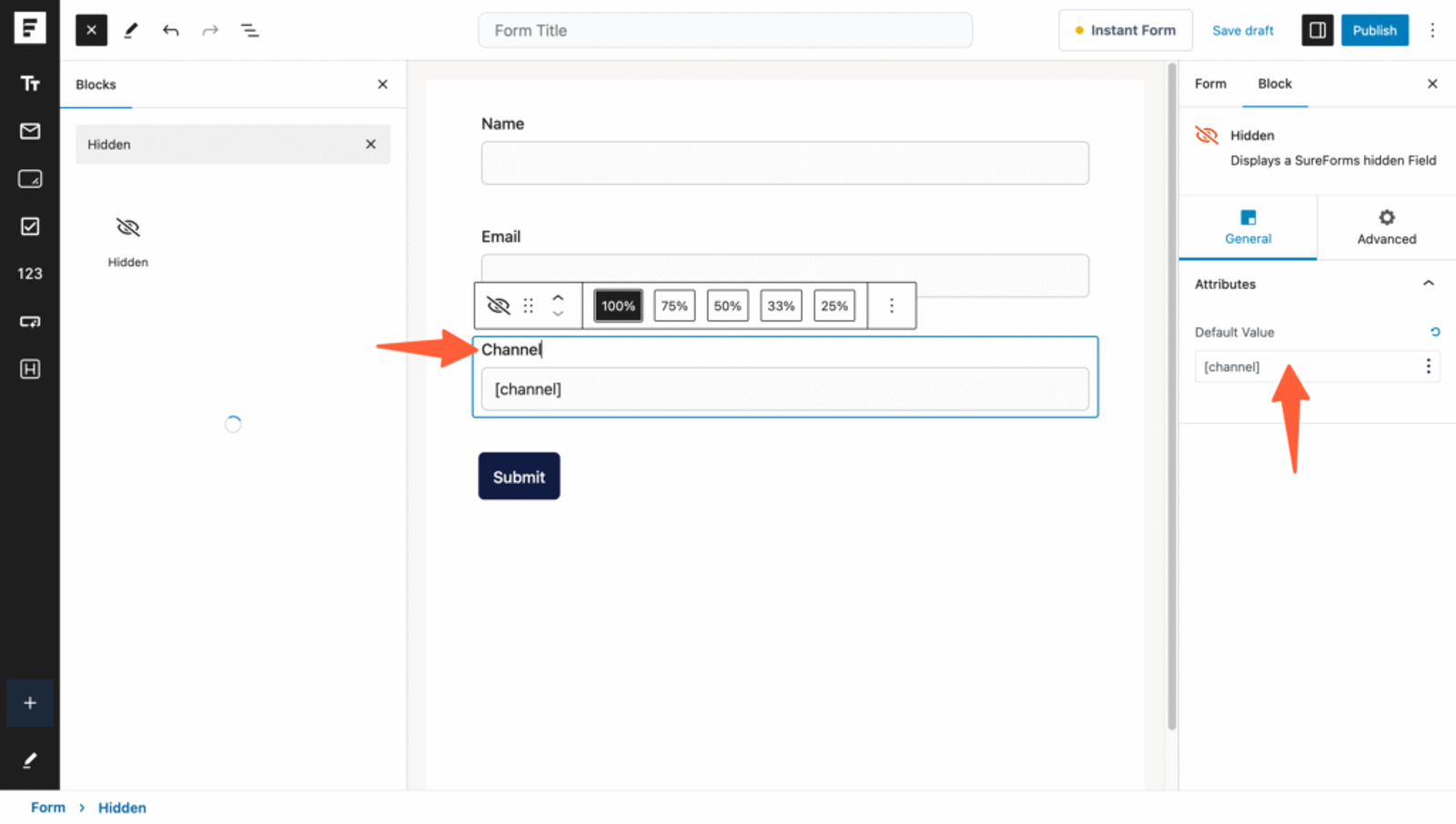 hidden filed value in Sureform