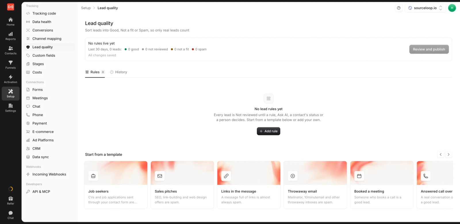 SourceLoop lead quality templates