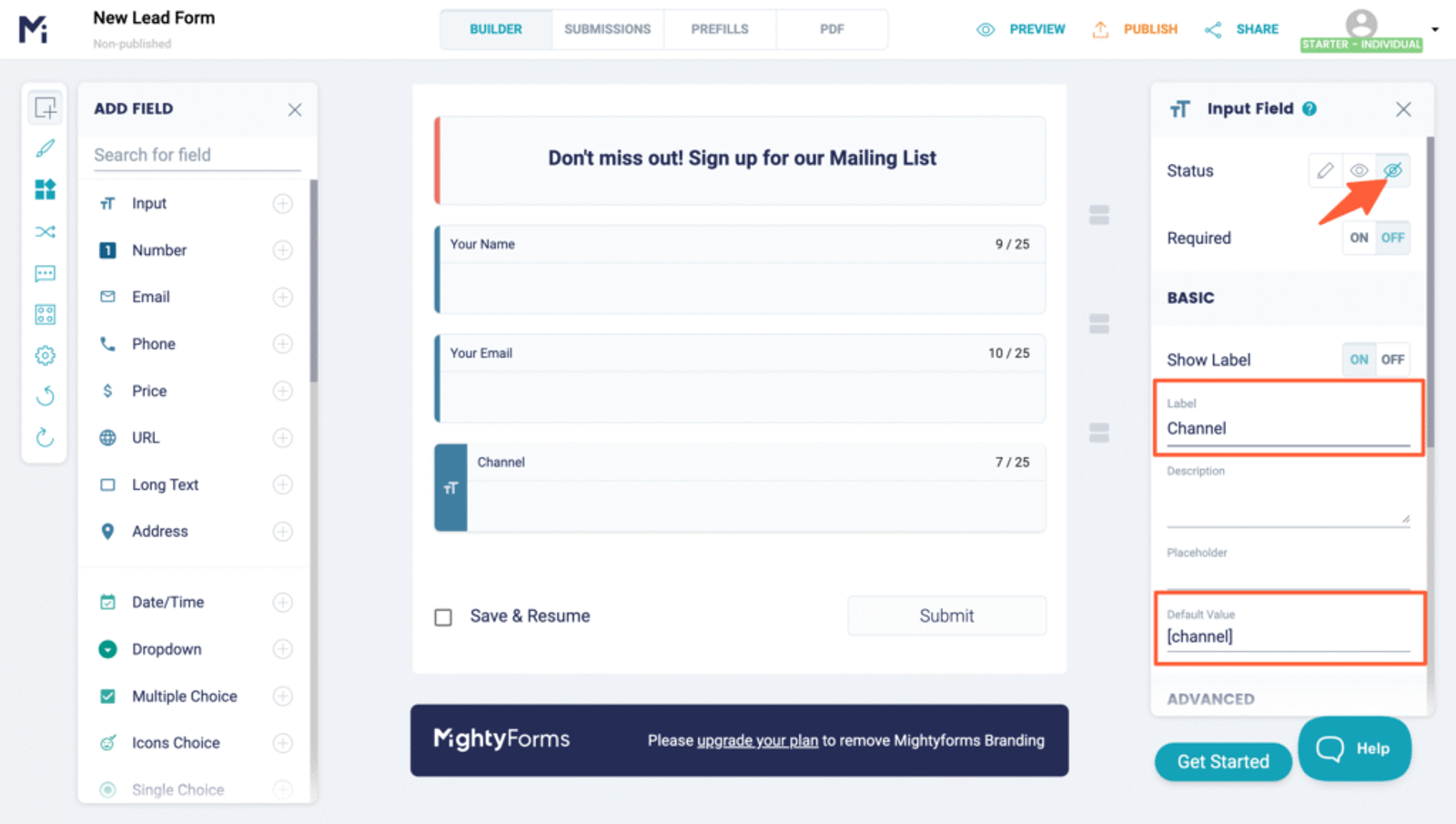 MightyForms hidden fields for UTM tracking