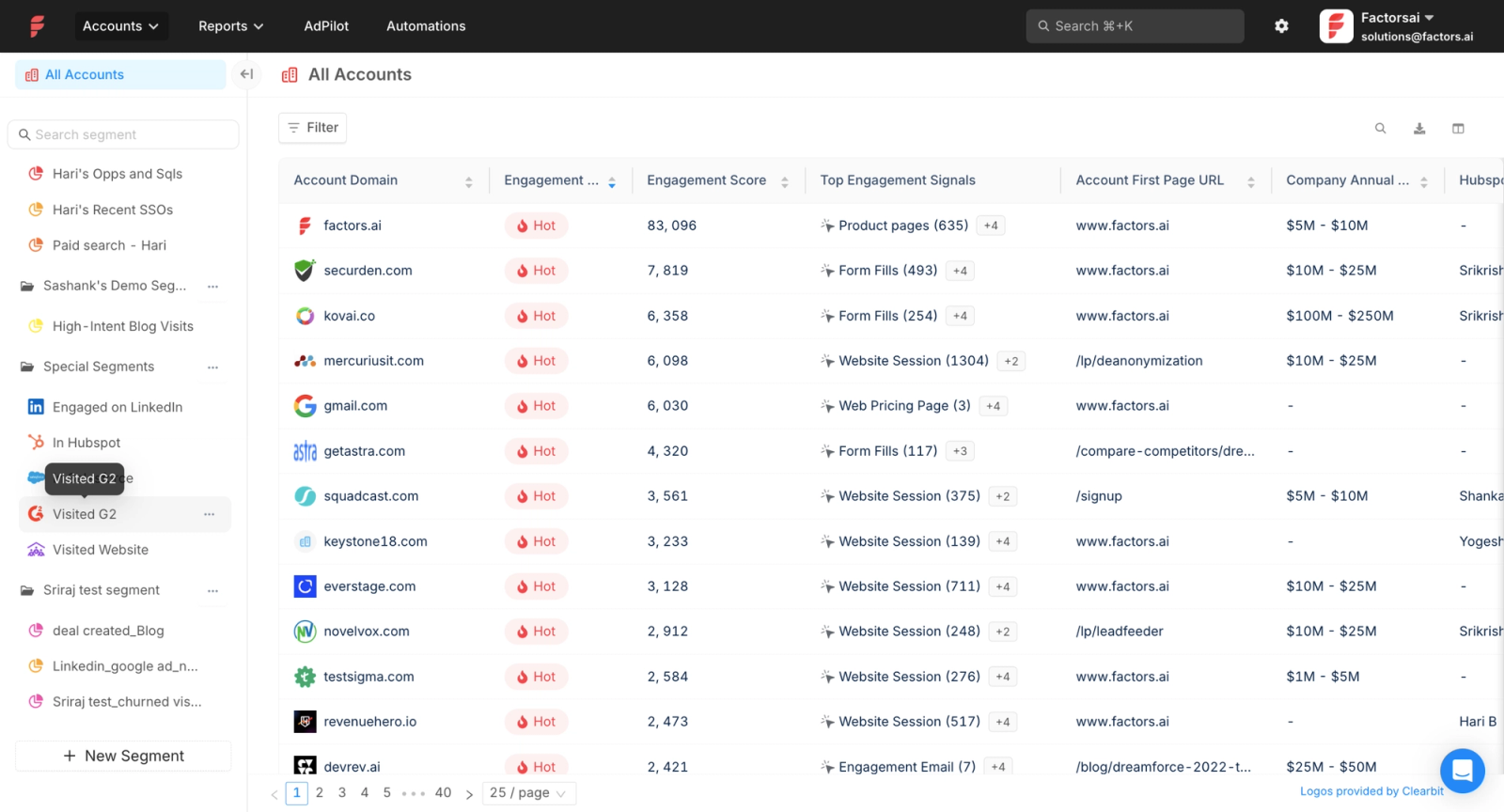 Factors.ai account identification and B2B attribution dashboard