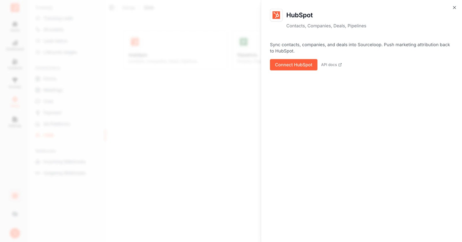 SourceLoop HubSpot connect drawer