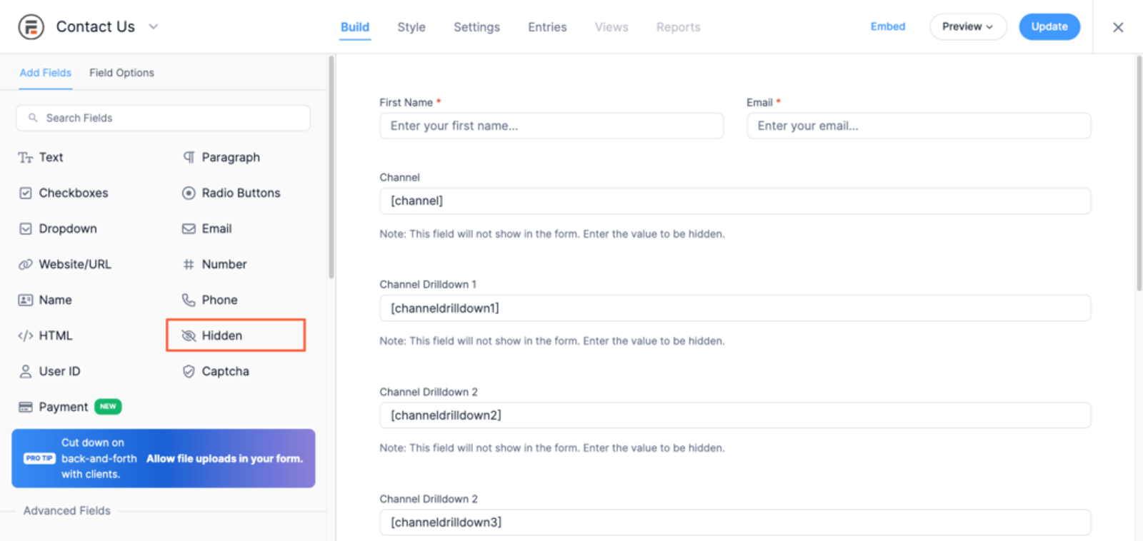 Hidden fields Formidable forms for UTM tracking (1)