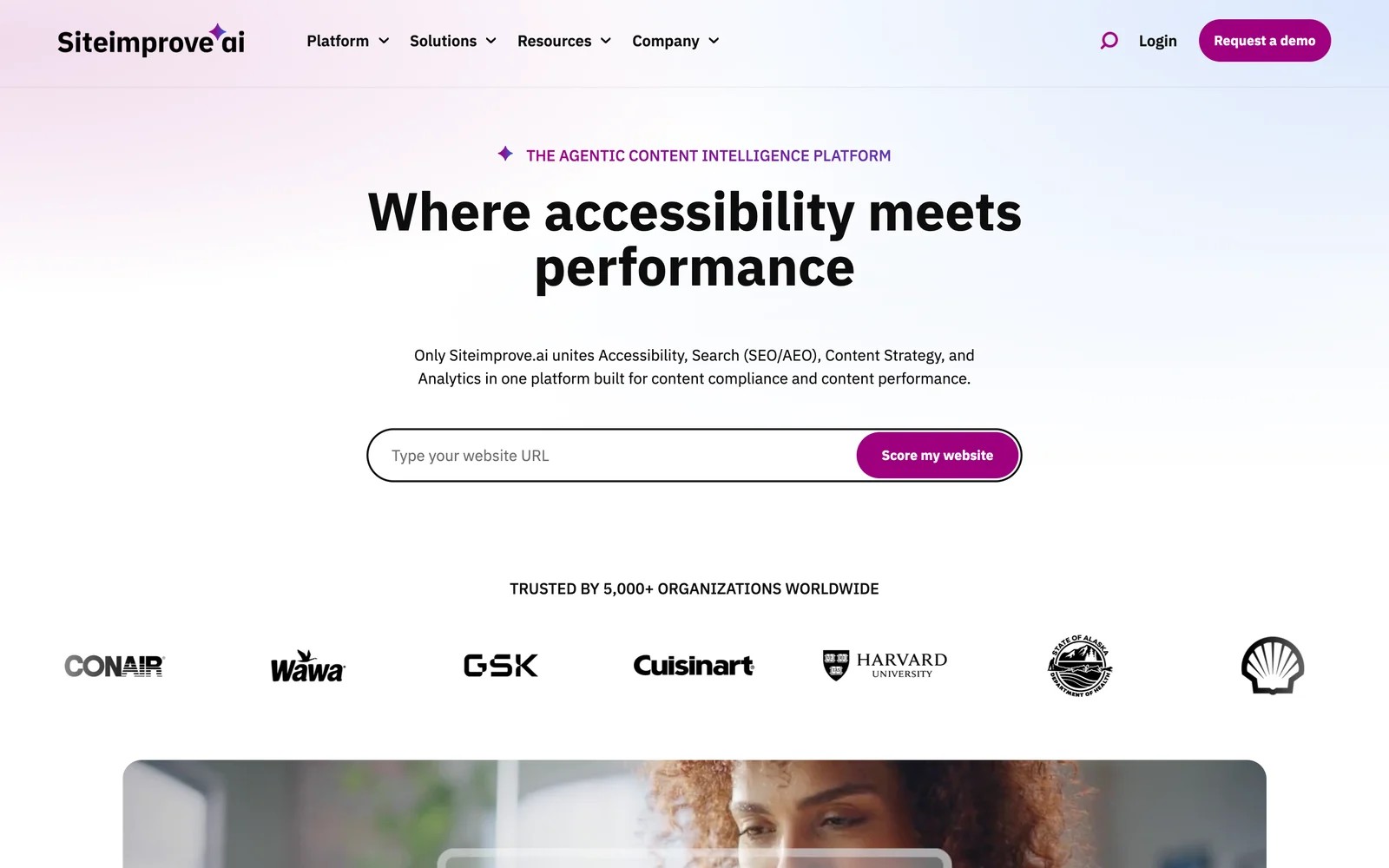 Siteimprove homepage headlined where accessibility meets performance