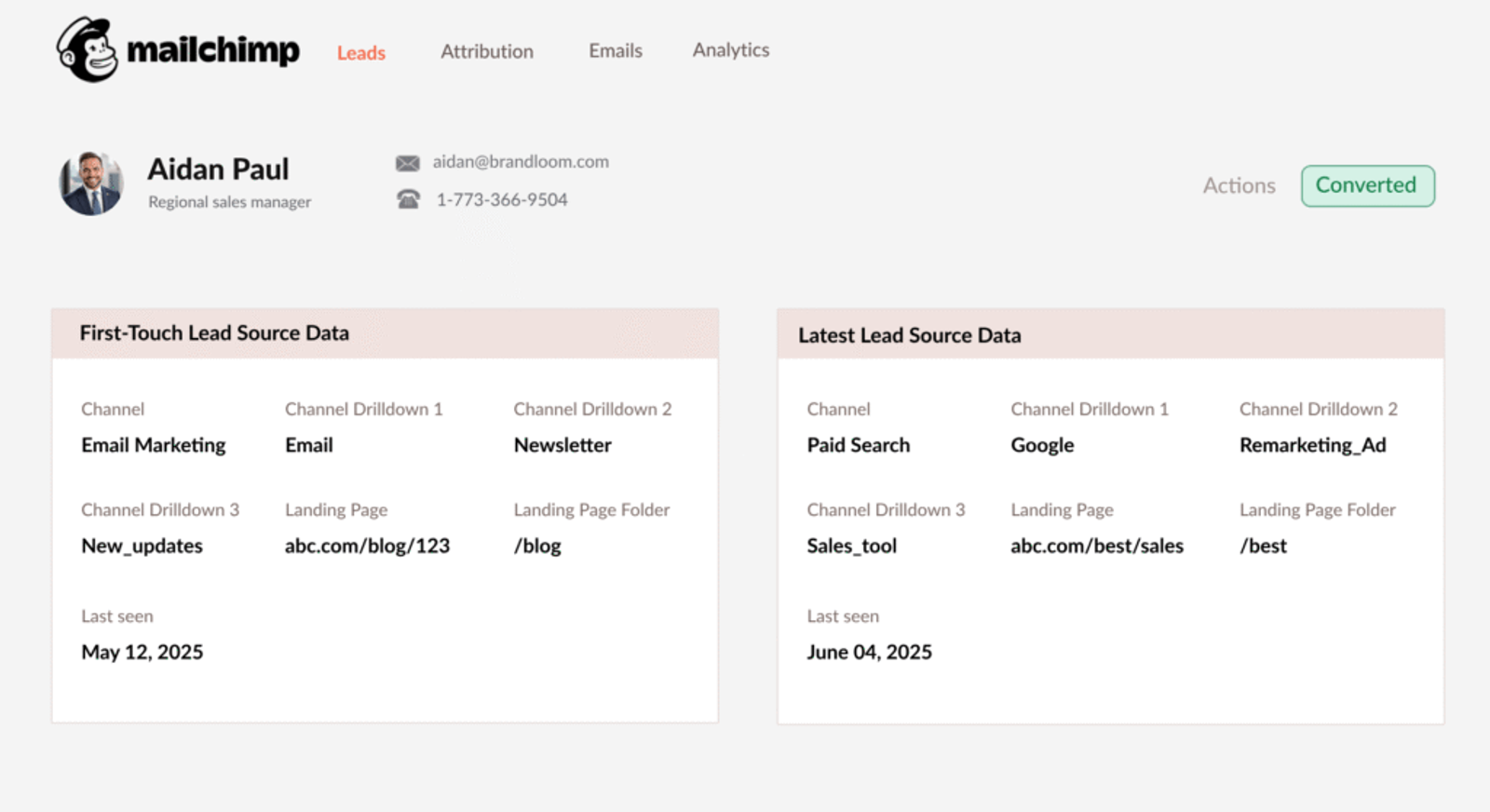 Mailchimp CRM utm parameters tracking