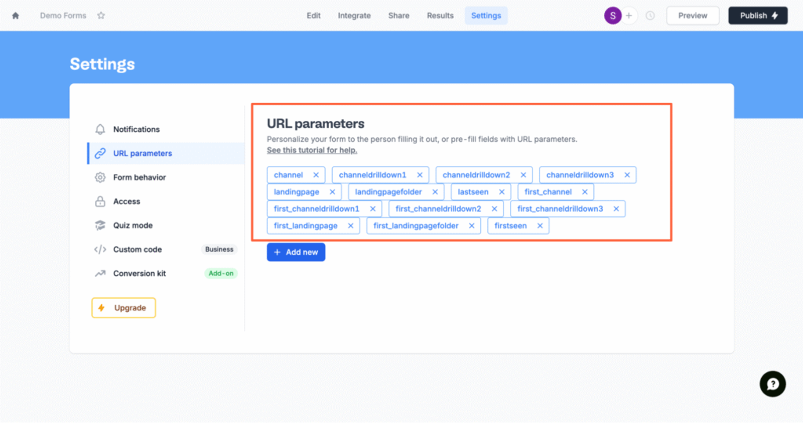 Fillout form URL parameters for UTM tracking