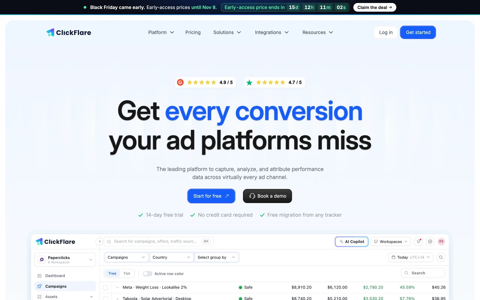 ClickFlare homepage