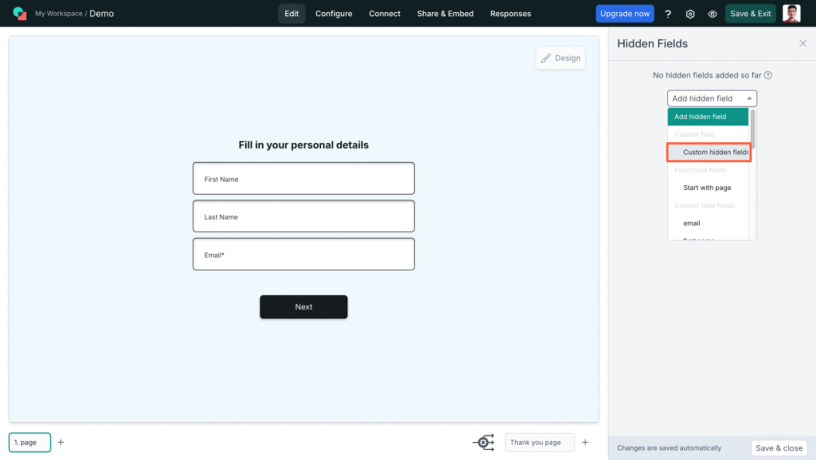 Involve.me Custom hidden field for lead source tracking