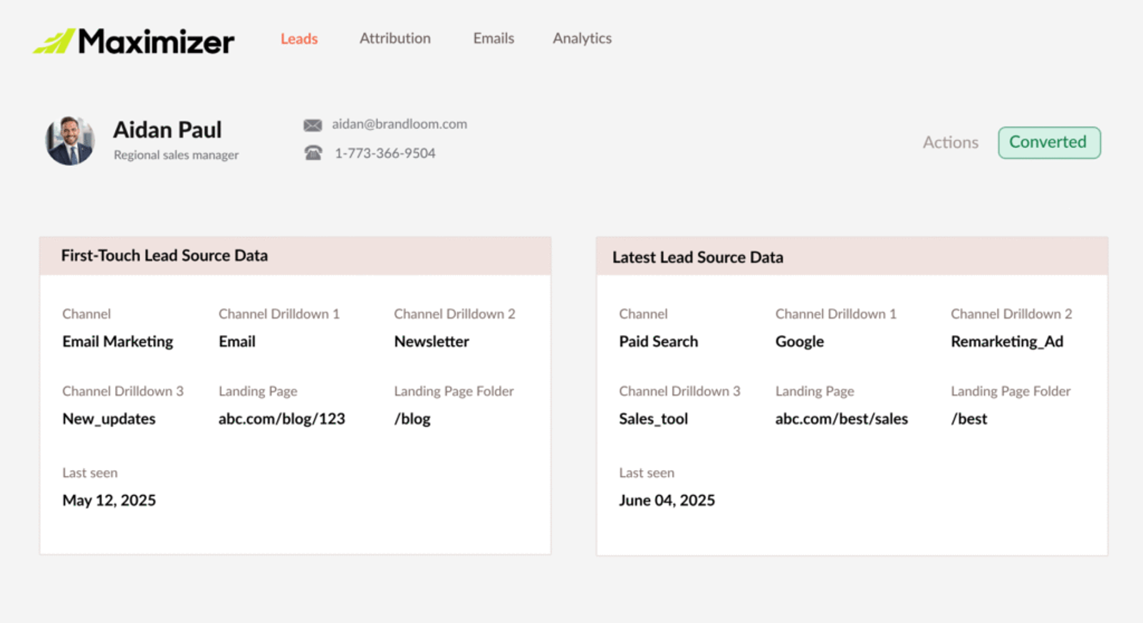 Maximizer CRM UTM parameters tracking