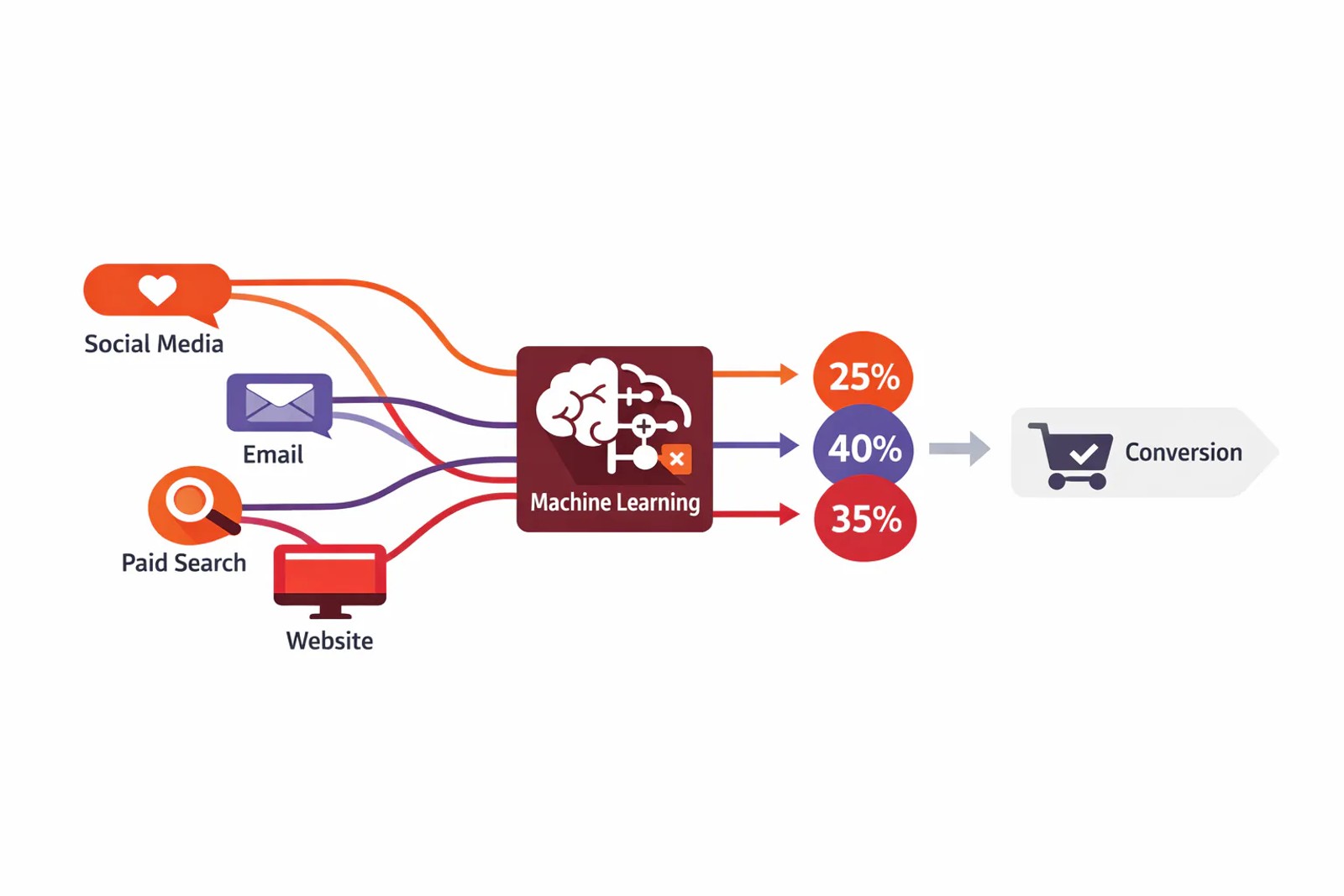 Data-driven attribution model analyzing conversion paths and touchpoint contributions