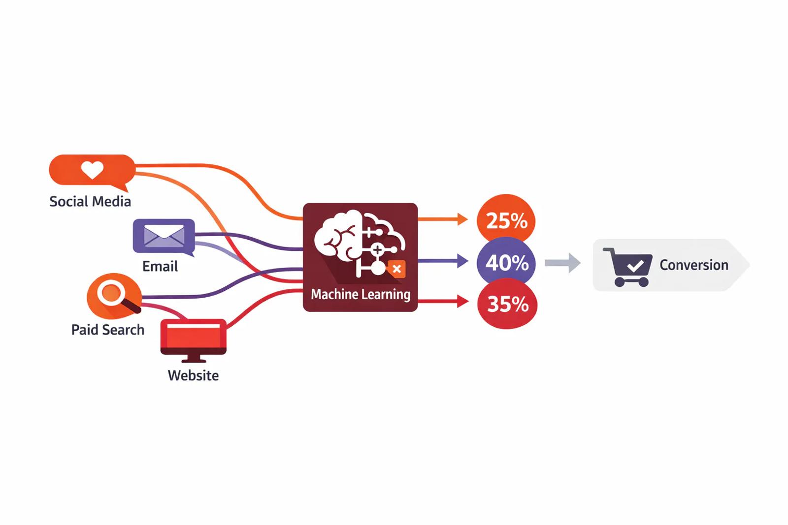 Data-driven attribution model analyzing conversion paths and touchpoint contributions