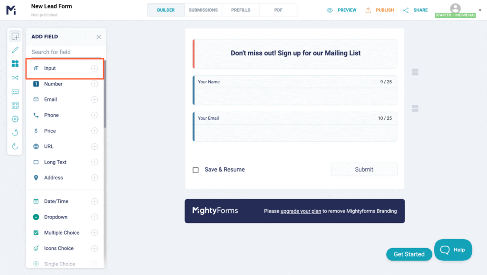 MightyForms input field