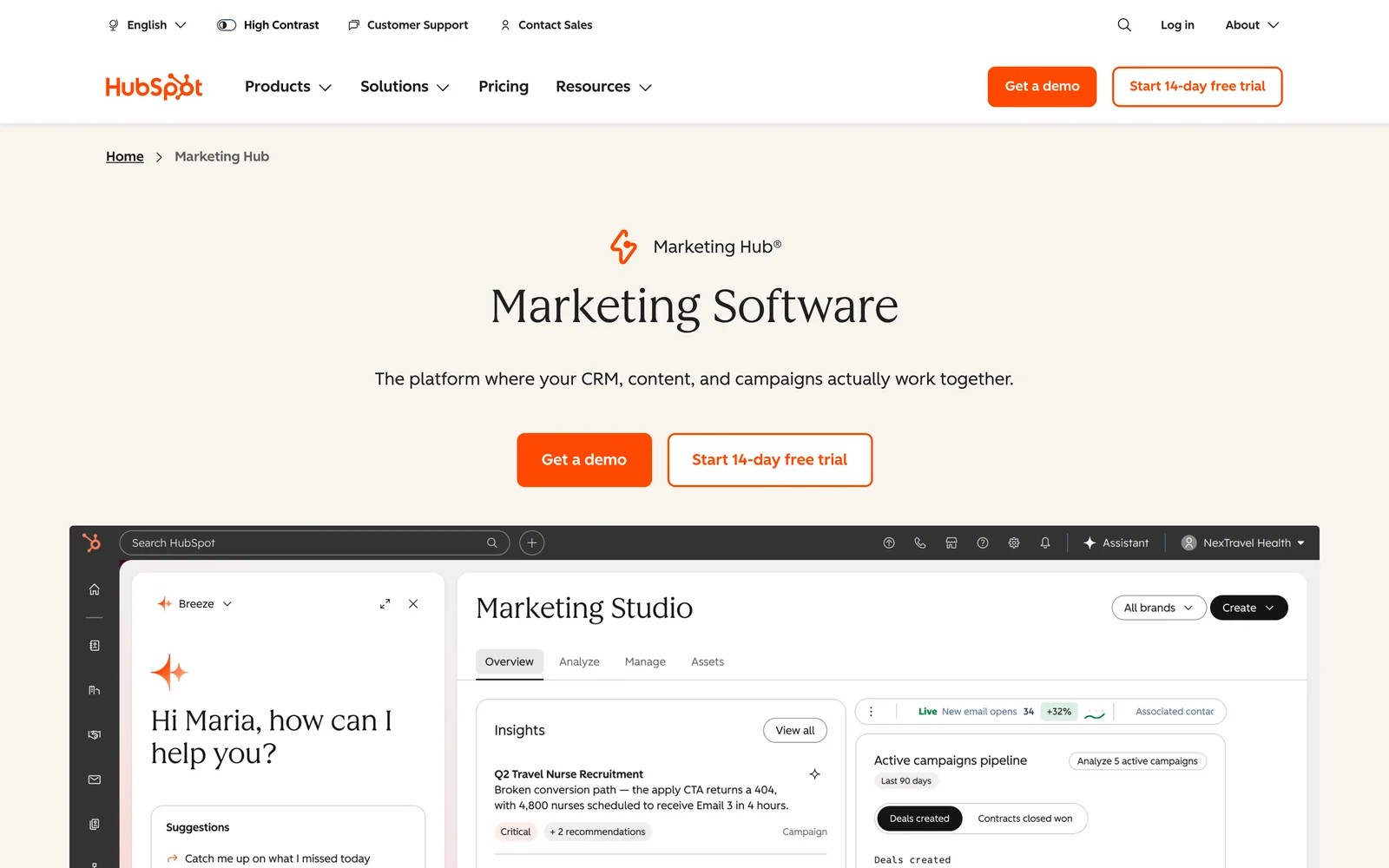 HubSpot homepage