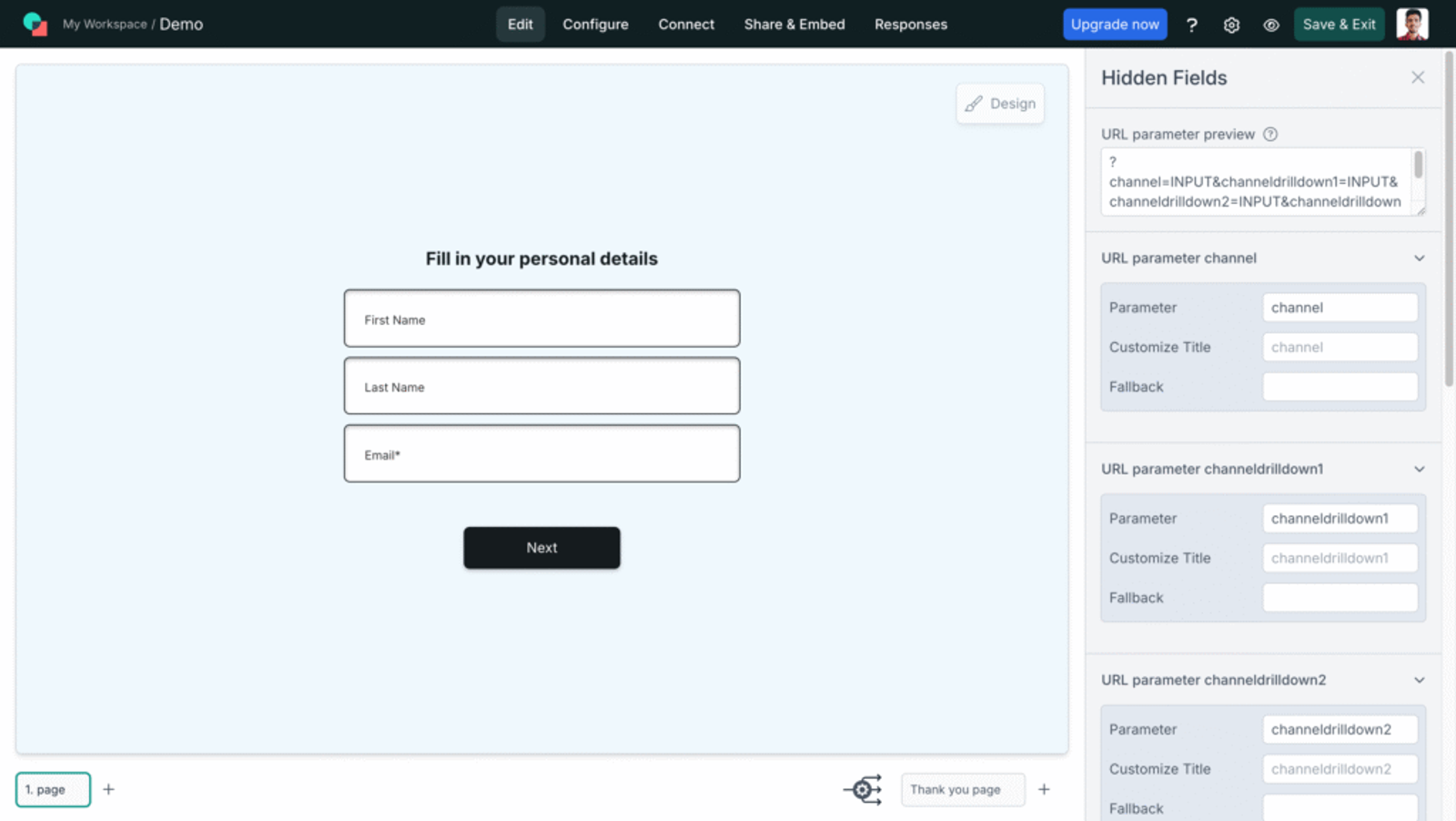 Involve.me hidden fields utm parameters