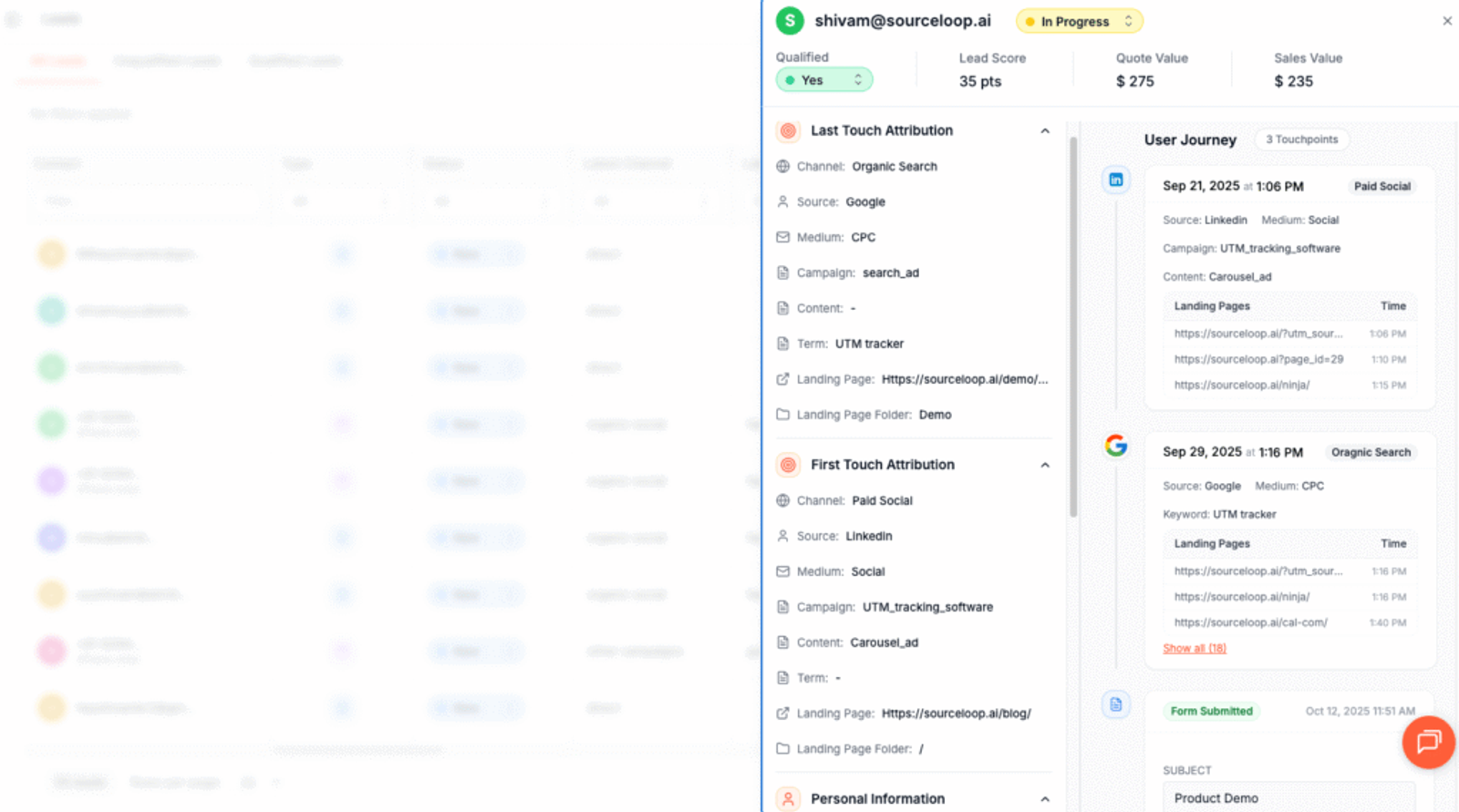 sourceloop lead journey and attribution software