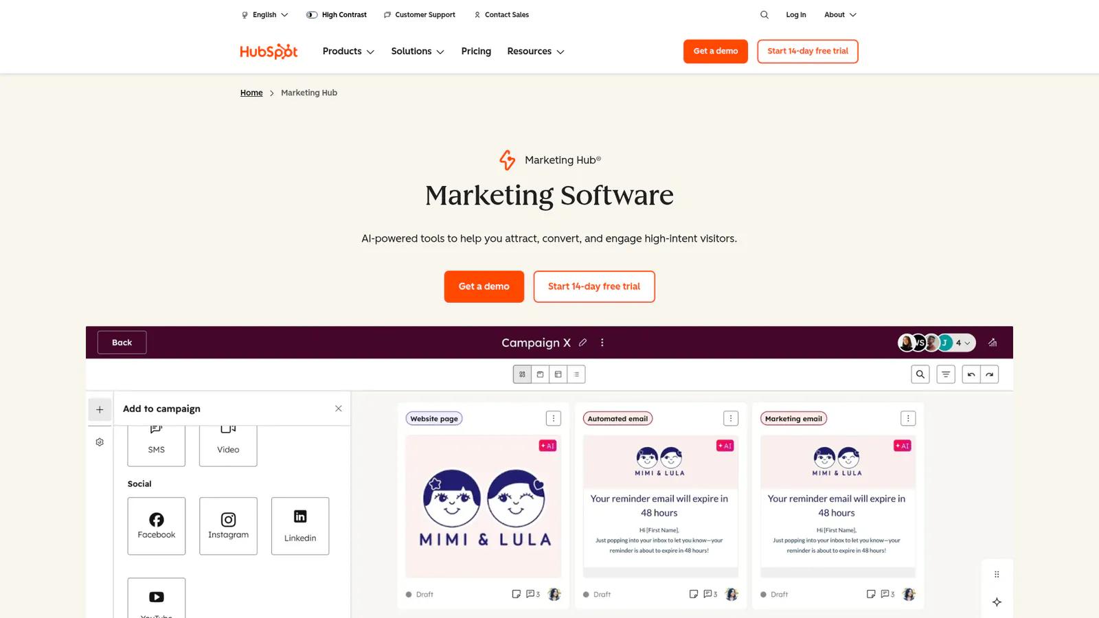 HubSpot Marketing Hub platform interface
