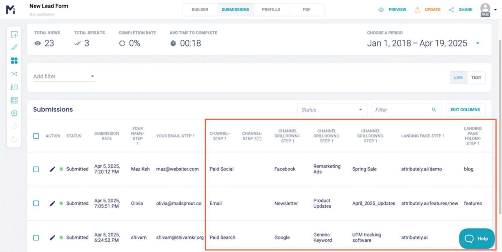MightyForms UTM tracking