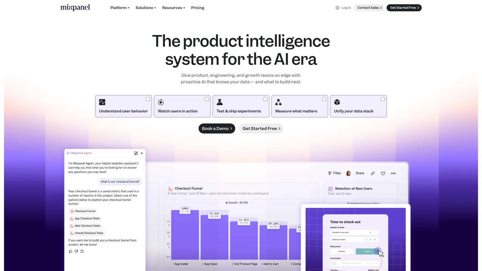 Mixpanel product analytics dashboard