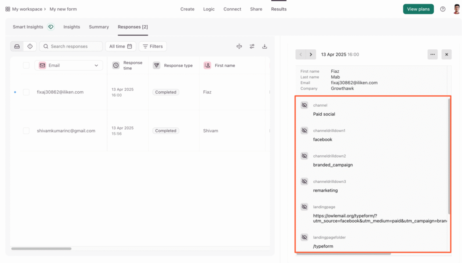 Typeform utm parameters tracking